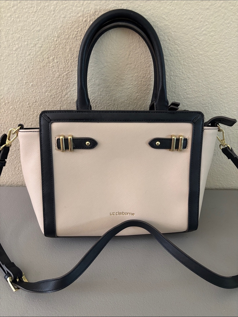 Liz Claiborne Black and Cream Structured Satchel